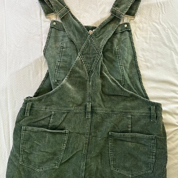 BiBi Women’s Corduroy Bib Overalls Size L Green Wide-Leg Distressed-A182 - Picture 3 of 11